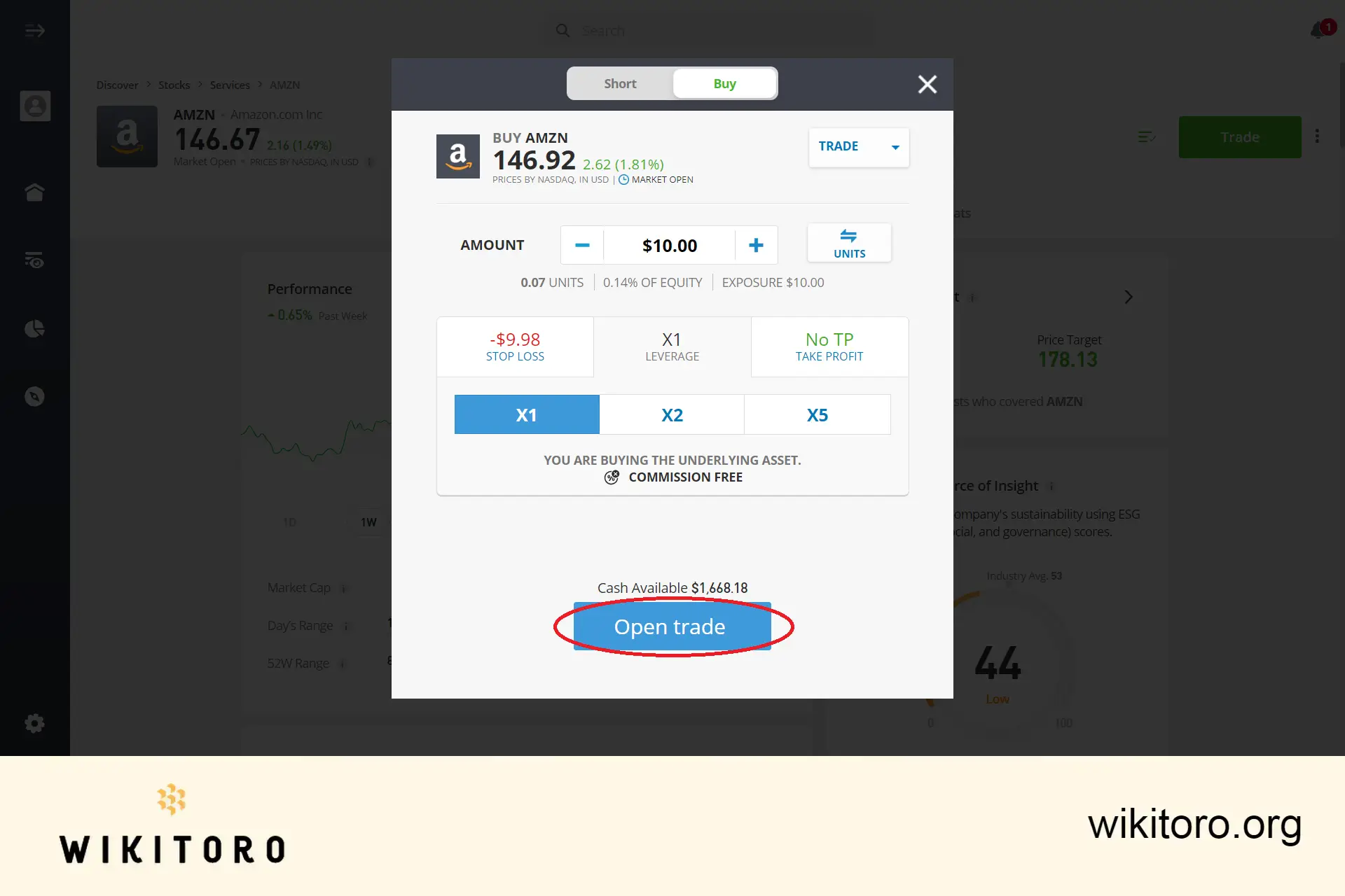 Utføre handel med eToro Amazon-aksjer