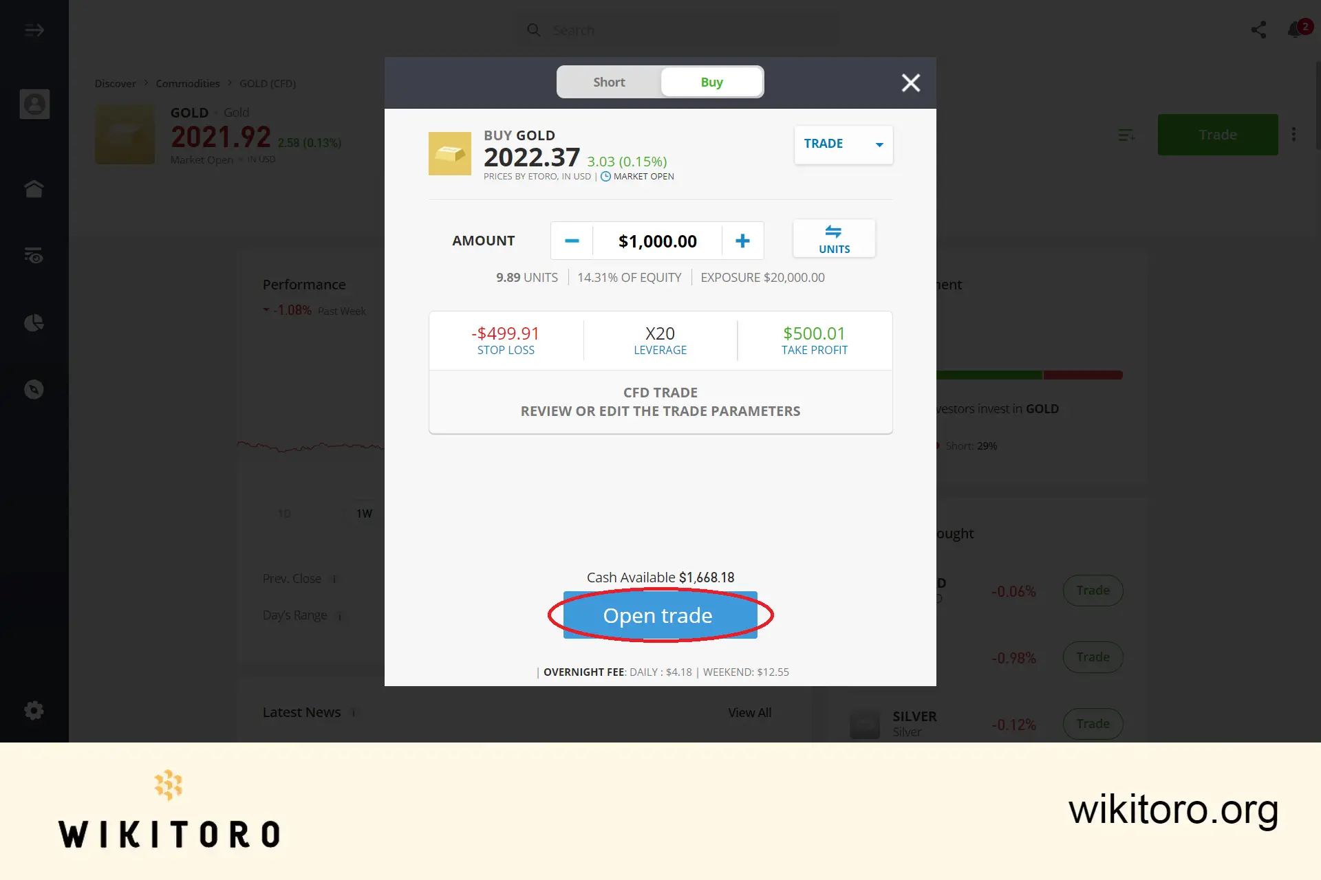 Gjennomføring av eToro Gold-handelsordre