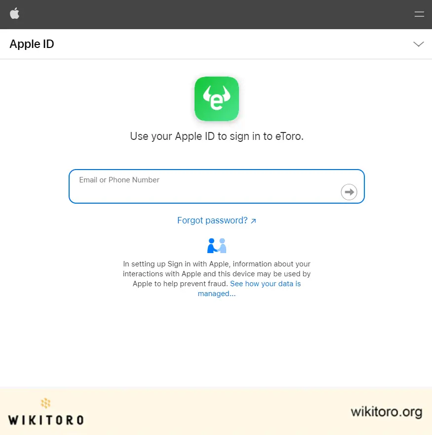 eToro Apple ID-pålogging