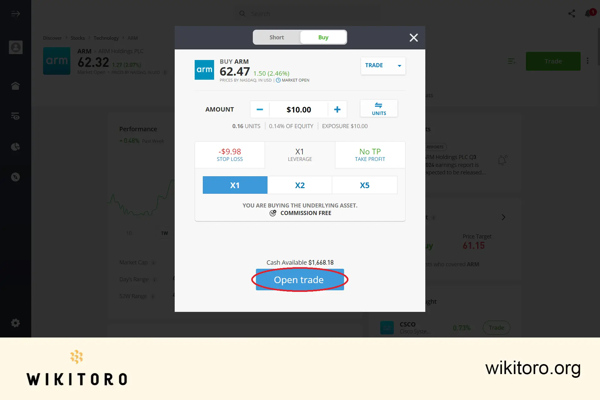 Gjennomføring av eToro Arm Stocks-handel