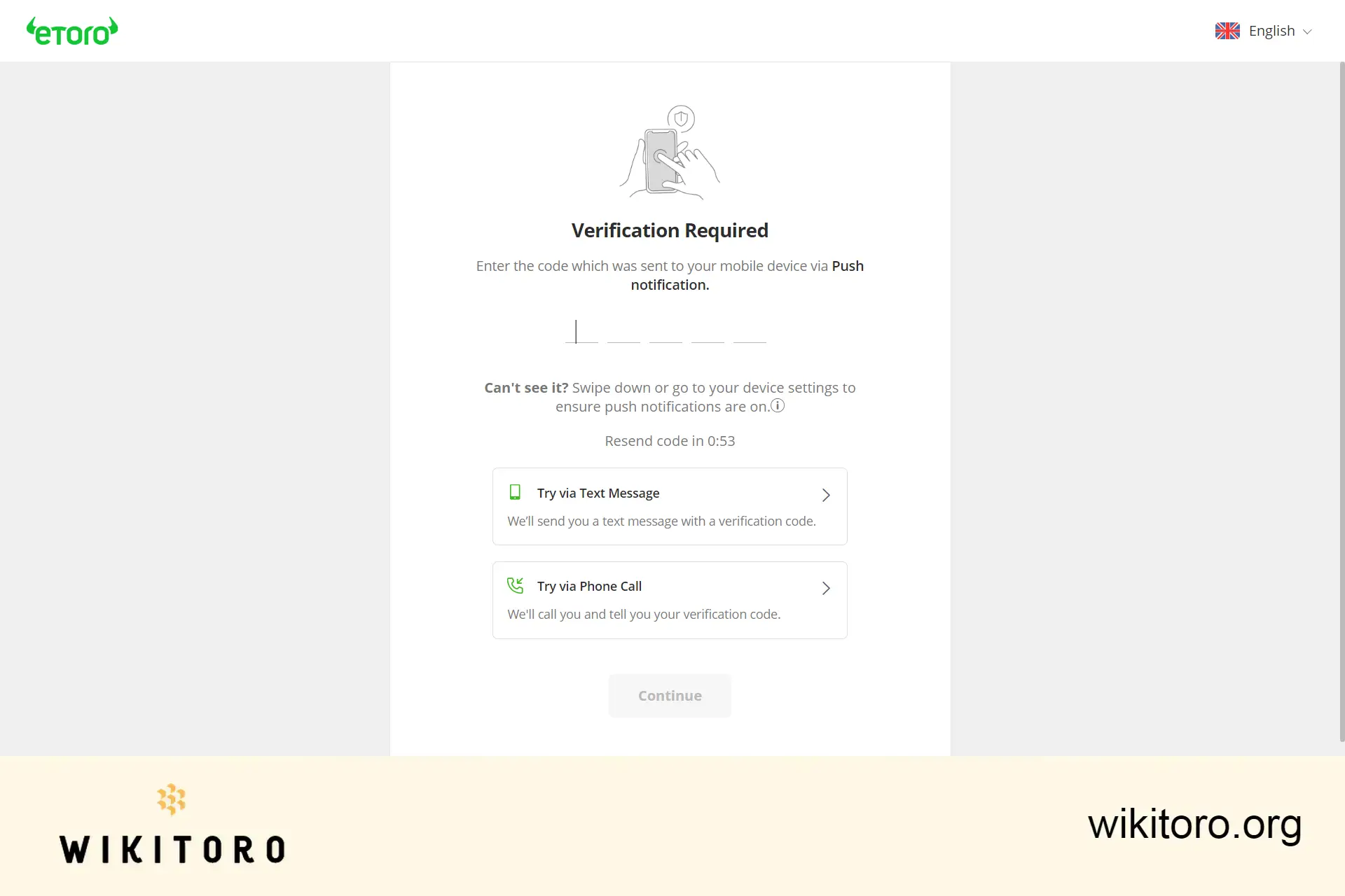 eToro 2FA-side