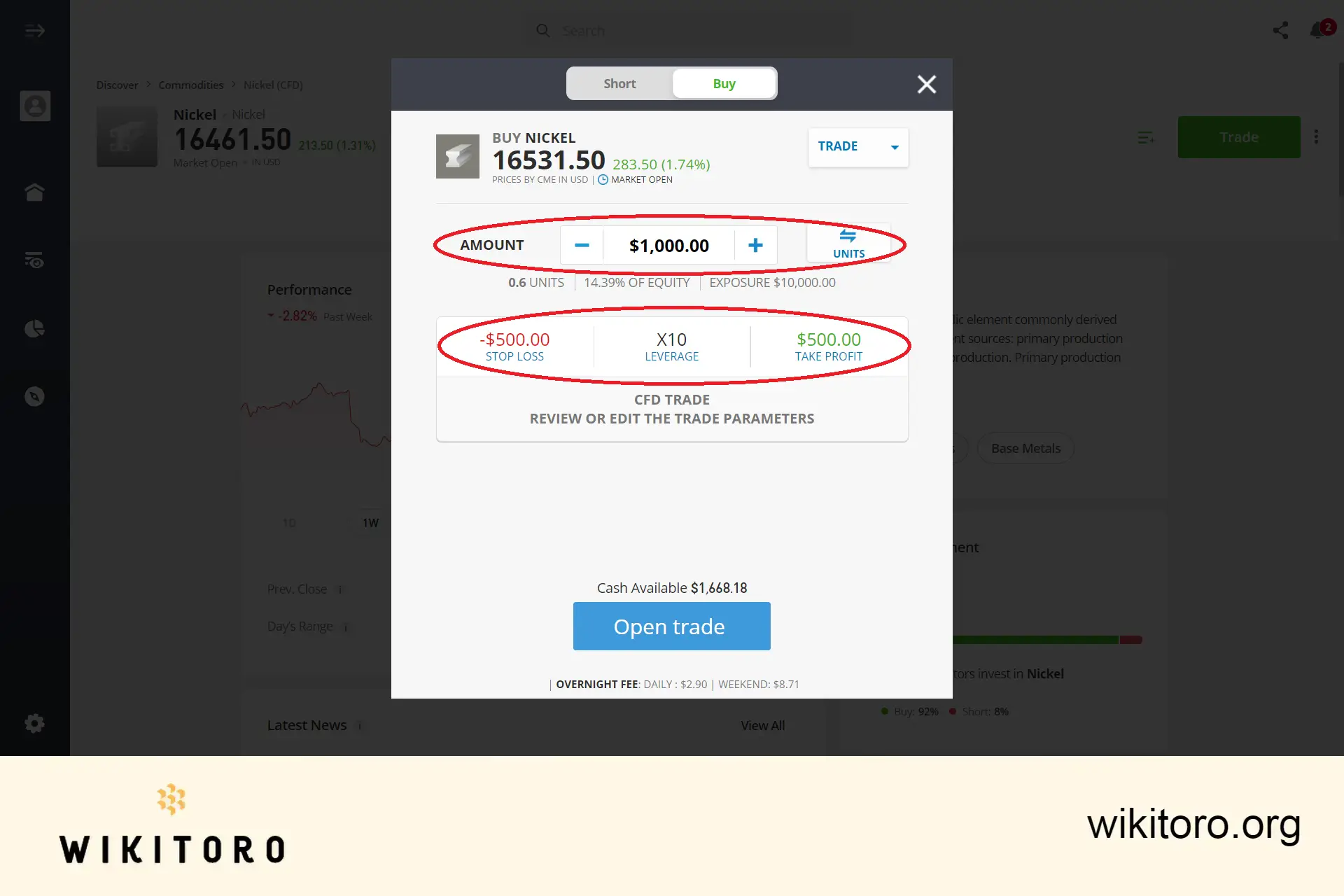 Stille inn nikkelhandelsparametere på eToro