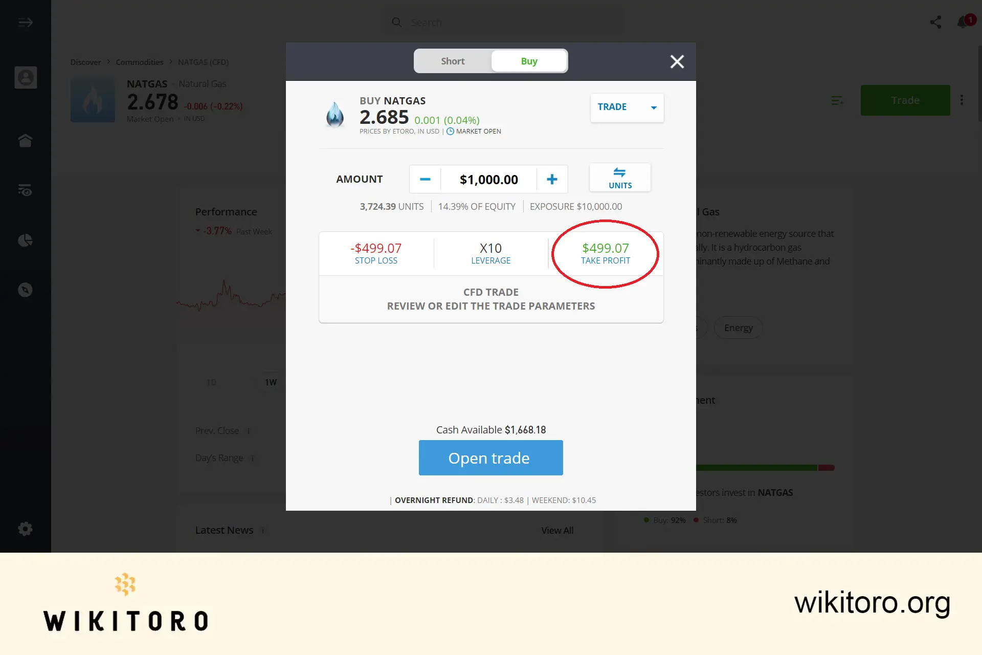 Stille inn handelsparametere for naturgass på eToro
