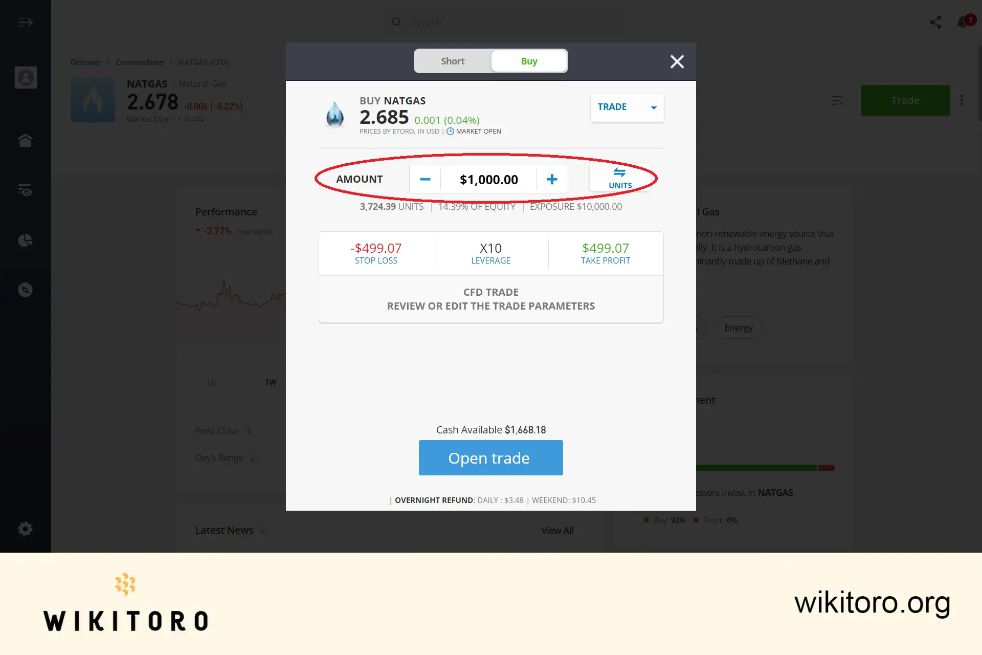 Innstilling av handelsparametere for naturgass på eToro