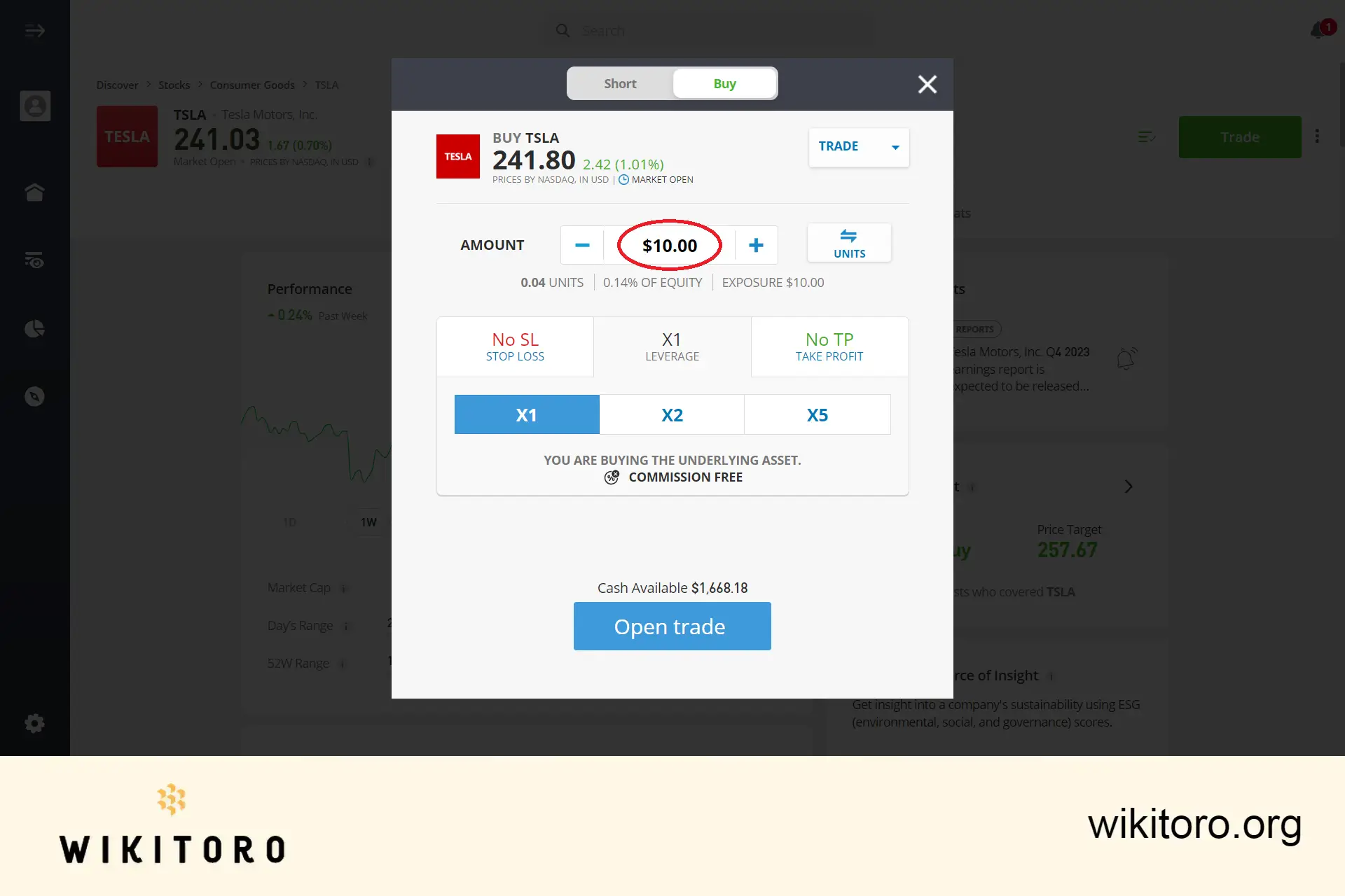 Legger inn investeringsbeløp i Tesla-aksjer på eToro
