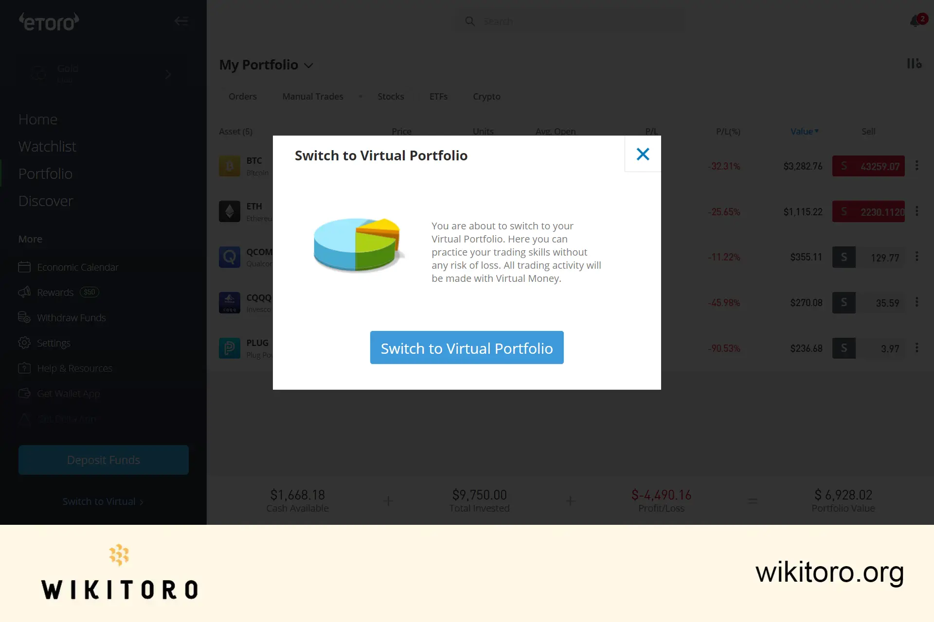 Bytte til eToro Virtual Portfolio-varsling