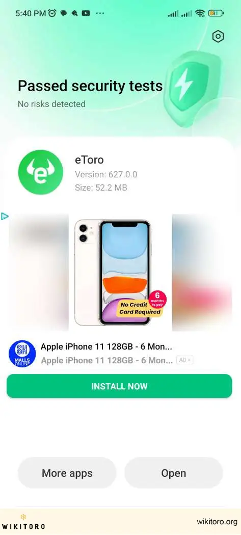 eToro-app installert på Android-enhet