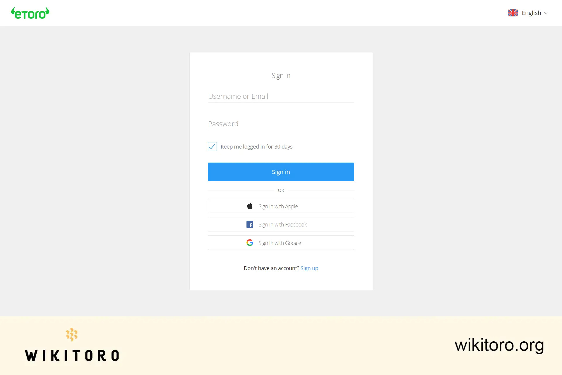 eToro-påloggingssiden