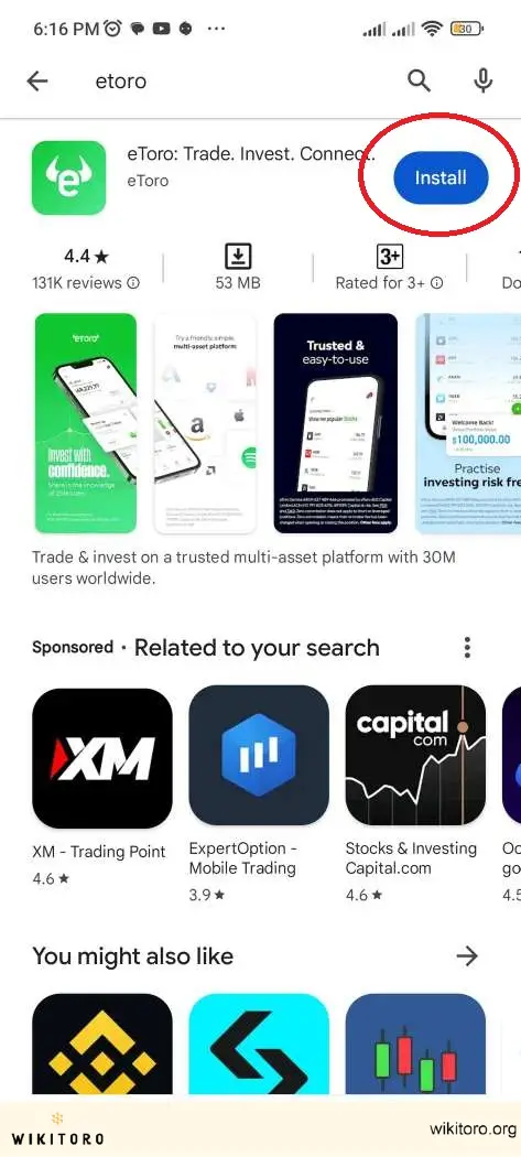Installere eToro-appen på Android-enhet